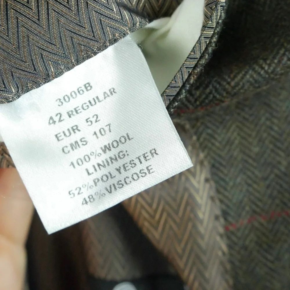 Brook Taverner 42R Wool Blazer Tweed Olive Green Herringbone Windowpane Jacket